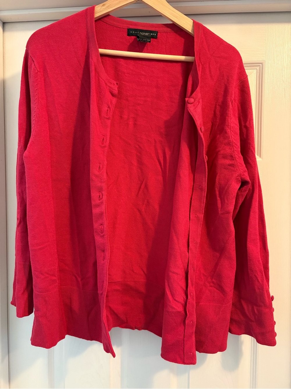 Grace Elements Bright Pink-Red Button-Front Crewneck Cardigan